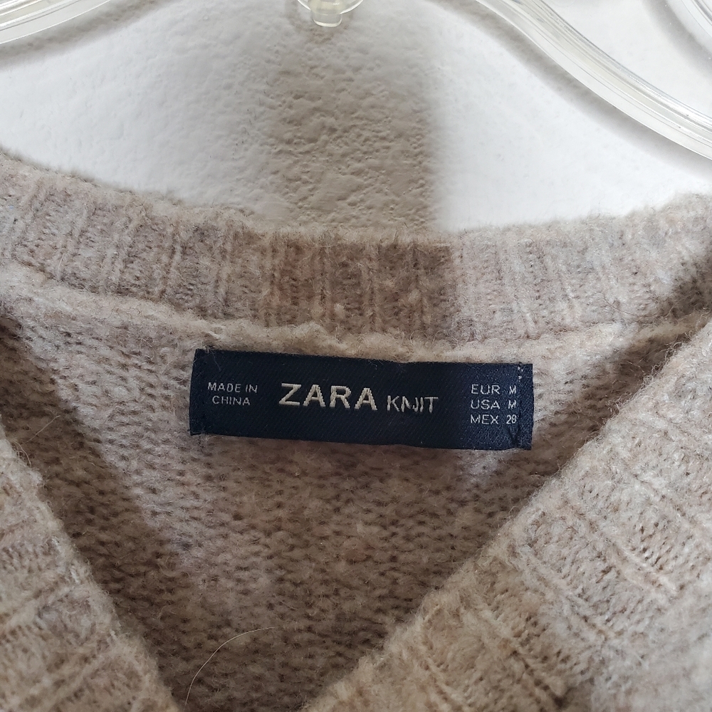 Zara Beige Taupe Crewneck Oversized Ribbed Knit Sweater - Picture 6 of 7